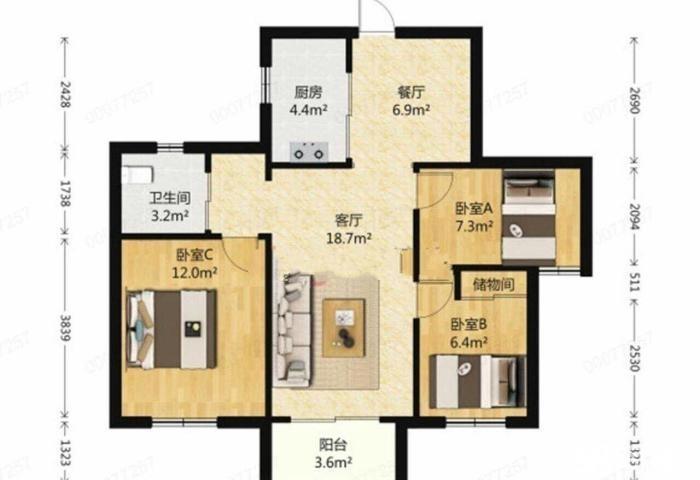 金穗花园3室1厅92㎡150万